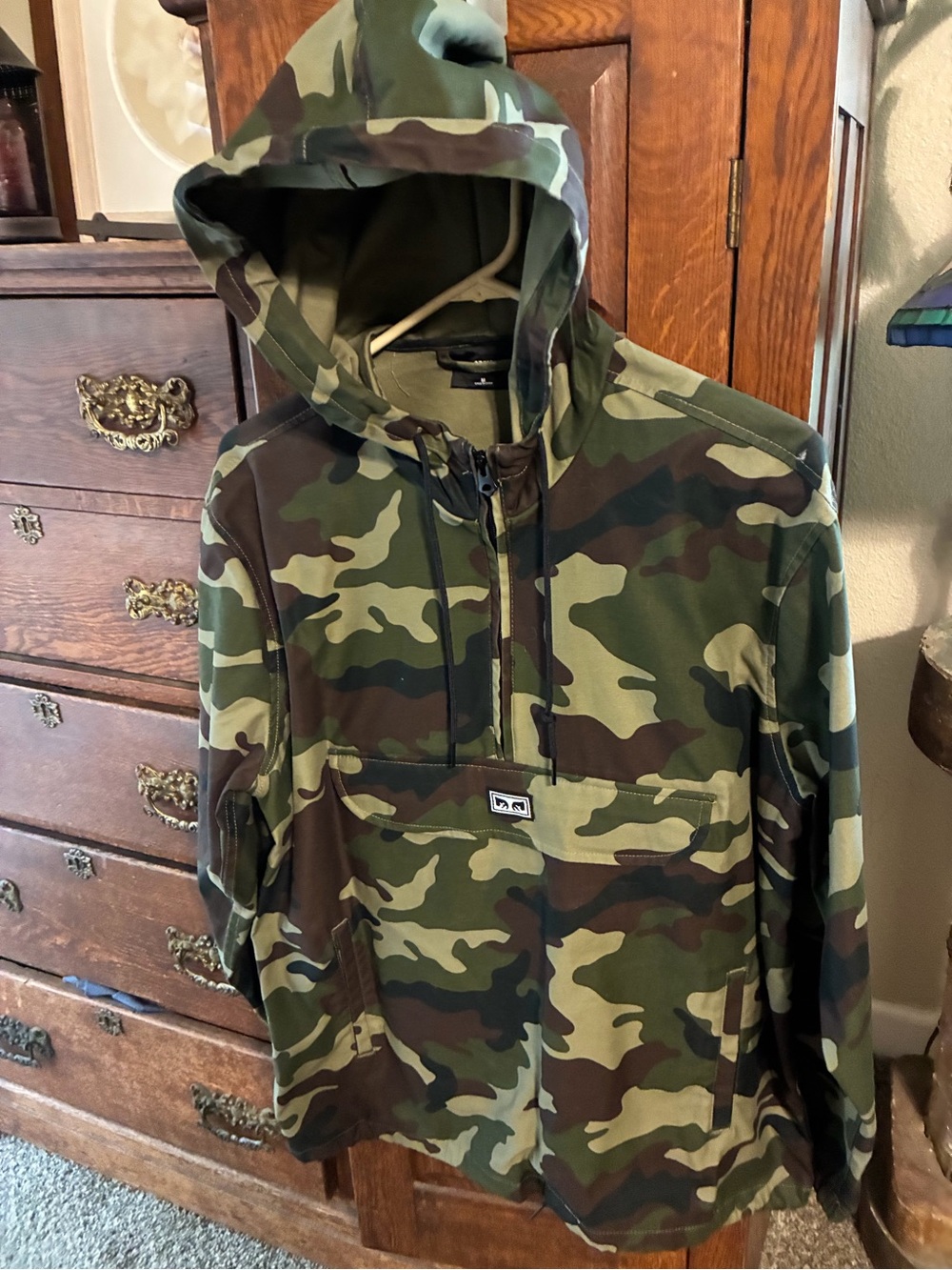 Obey Men's Camo Hooded Windbreaker Jacket - Green/Brown/Black